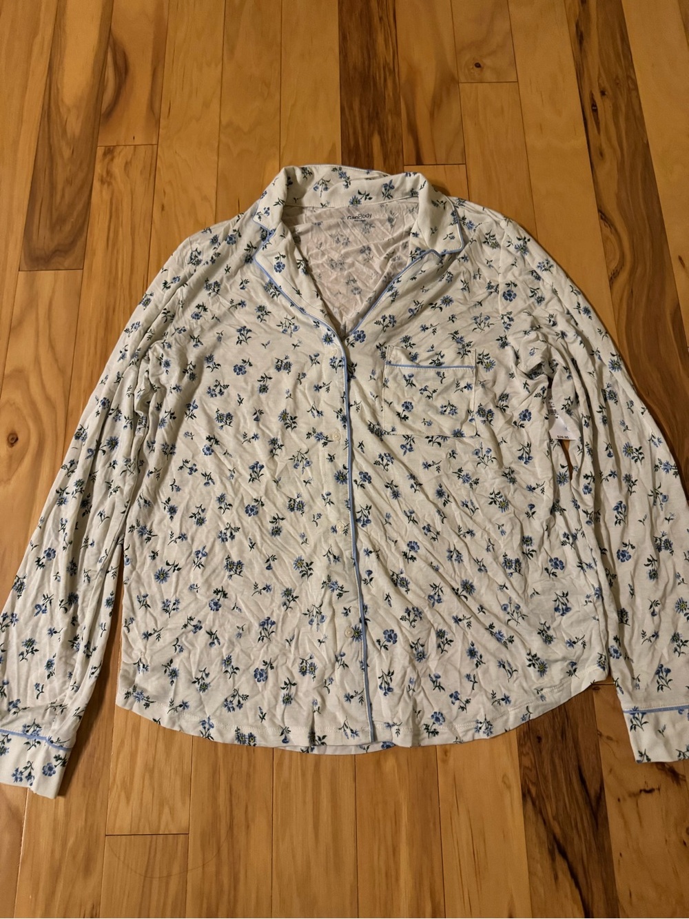 GAP Floral Button-Up Pajama Set in White and Blue - M